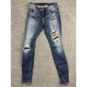 Silver Jeans Co Avery Skinny Jeans Womens W28 L31 Blue Distressed Embroidered